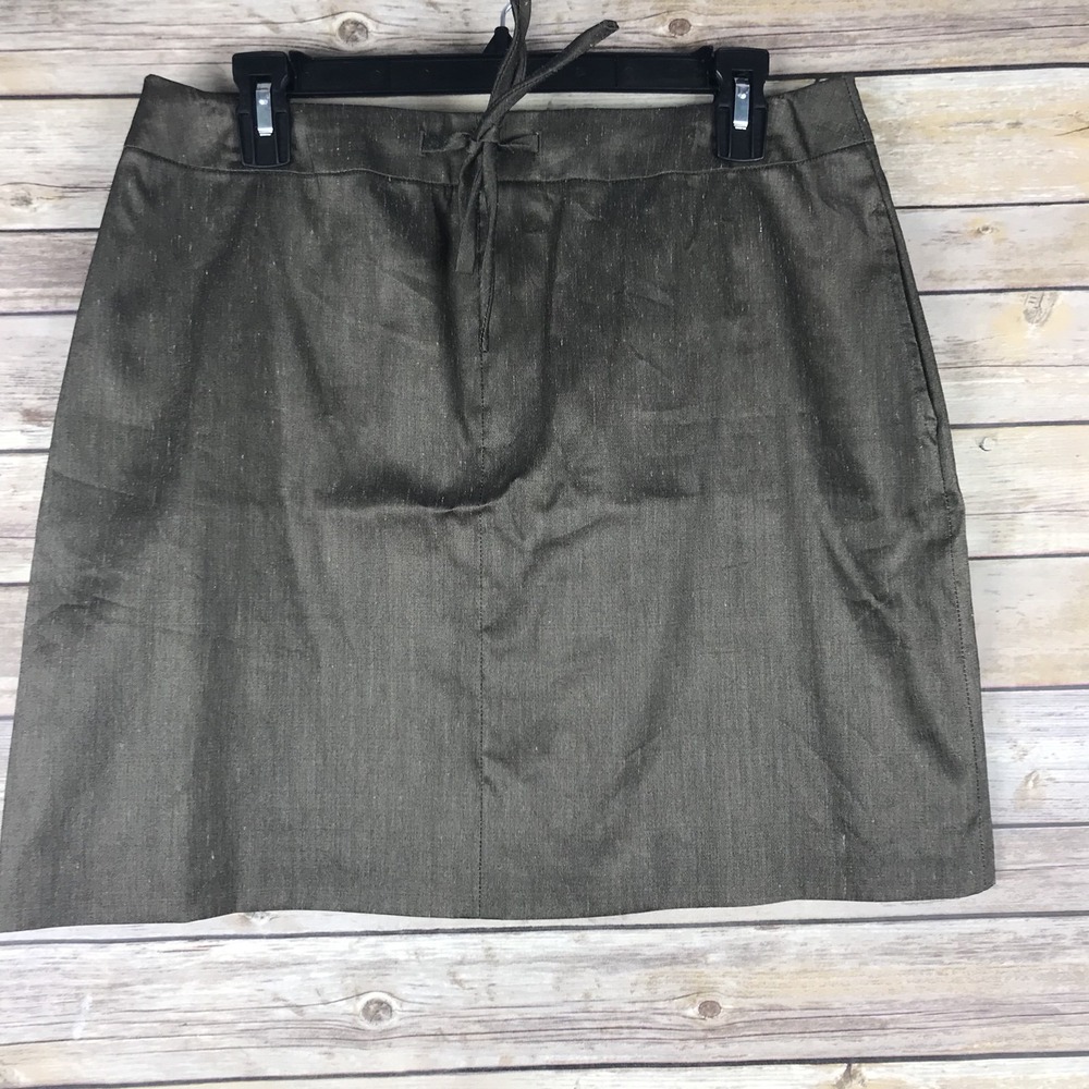 MAG magaschoni Skirt Womens 12 Green Linen Stretch A Line Tie Front Pockets